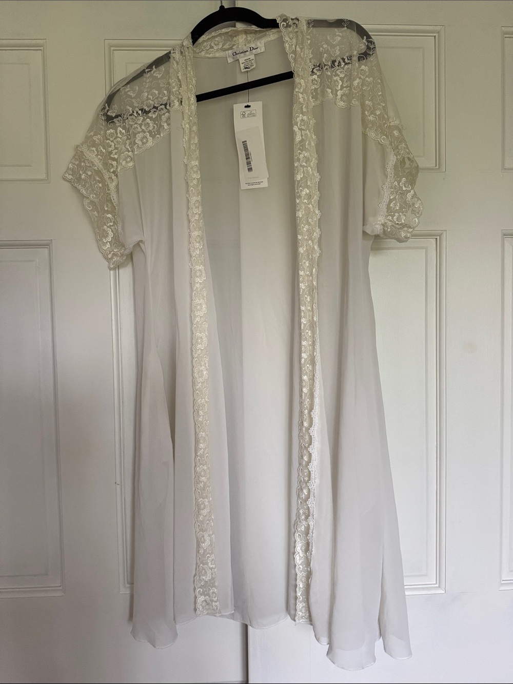 Dior Cream Lace-Trim Sheer Chiffon Robe - Picture 5 of 7